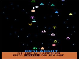 Title screen of Onslaught on the Atari 8-bit.