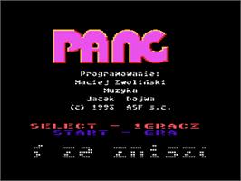 Title screen of Pang on the Atari 8-bit.