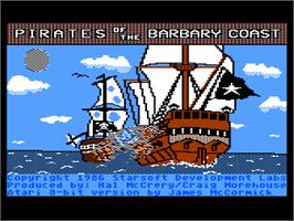 Title screen of Pirates of the Barbary Coast on the Atari 8-bit.