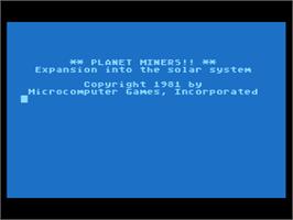 Title screen of Planet Miners on the Atari 8-bit.