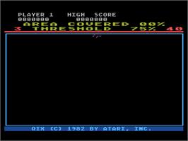 Title screen of QIX on the Atari 8-bit.