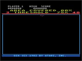 Title screen of Qix on the Atari 8-bit.