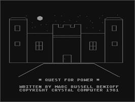 Title screen of Quest For Power on the Atari 8-bit.