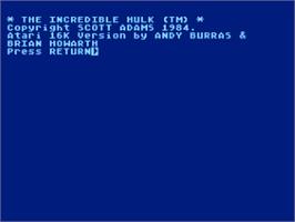 Title screen of Questprobe Featuring The Hulk on the Atari 8-bit.