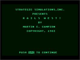 Title screen of Rails West! on the Atari 8-bit.