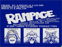 Title screen of Rampage on the Atari 8-bit.