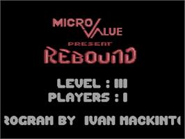 Title screen of Rebound on the Atari 8-bit.