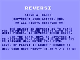 Title screen of Reversi on the Atari 8-bit.