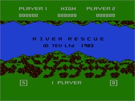 Title screen of River Rescue on the Atari 8-bit.