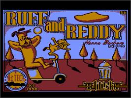 Title screen of Ruff and Reddy in the Space Adventure on the Atari 8-bit.