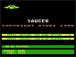 Title screen of Saucer on the Atari 8-bit.