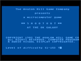 Title screen of Shootout at the OK Galaxy on the Atari 8-bit.