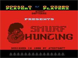 Title screen of Smurf Hunting on the Atari 8-bit.