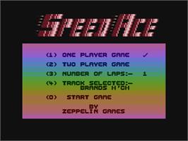 Title screen of Speed Ace on the Atari 8-bit.