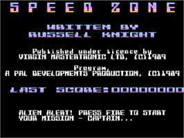Title screen of Speed Zone on the Atari 8-bit.