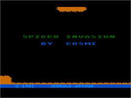 Title screen of Spider Invasion on the Atari 8-bit.