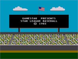 Title screen of Star League Baseball on the Atari 8-bit.