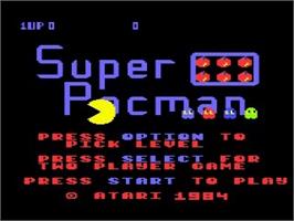 Title screen of Super Pac-Man on the Atari 8-bit.