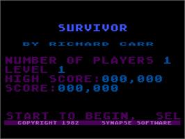 Title screen of Survivor on the Atari 8-bit.