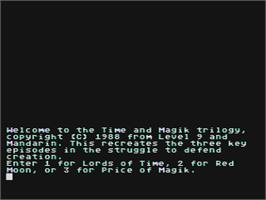 Title screen of Time and Magik - The Trilogy on the Atari 8-bit.
