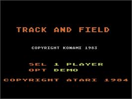 Title screen of Track & Field on the Atari 8-bit.