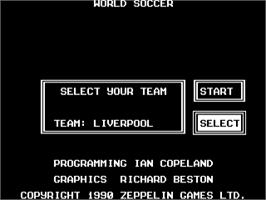 Title screen of World Soccer on the Atari 8-bit.