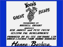 Title screen of Yogi's Great Escape on the Atari 8-bit.
