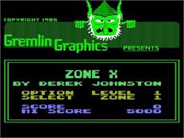 Title screen of Zone X on the Atari 8-bit.