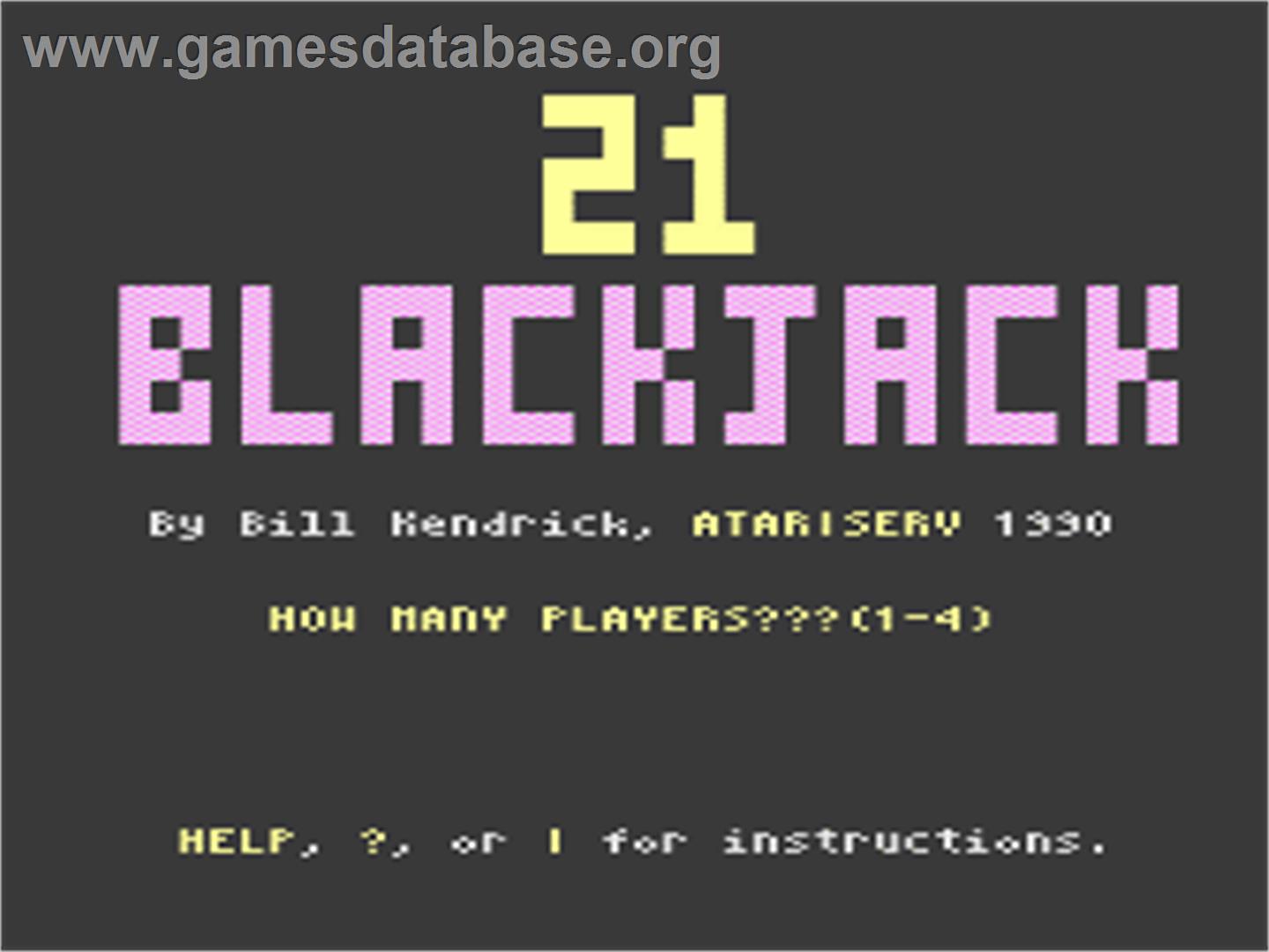 21 Blackjack - Atari 8-bit - Artwork - Title Screen