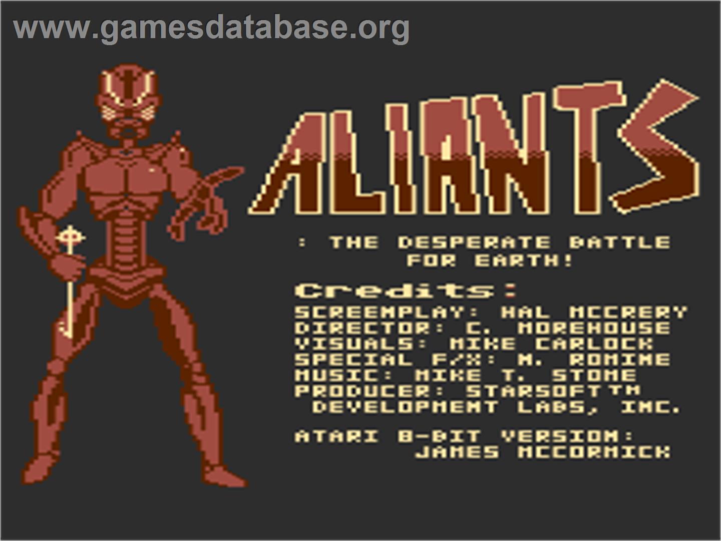 Aliants - The Desperate Battle For Earth - Atari 8-bit - Artwork - Title Screen