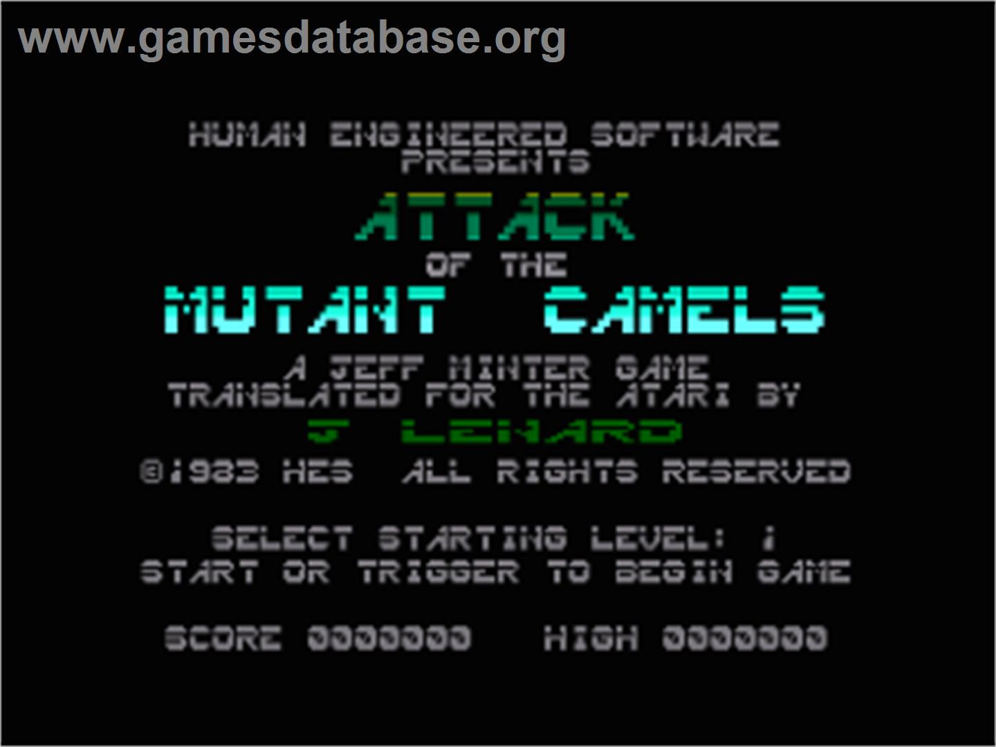 Attack Of The Mutant Camels - Atari 8-bit - Artwork - Title Screen