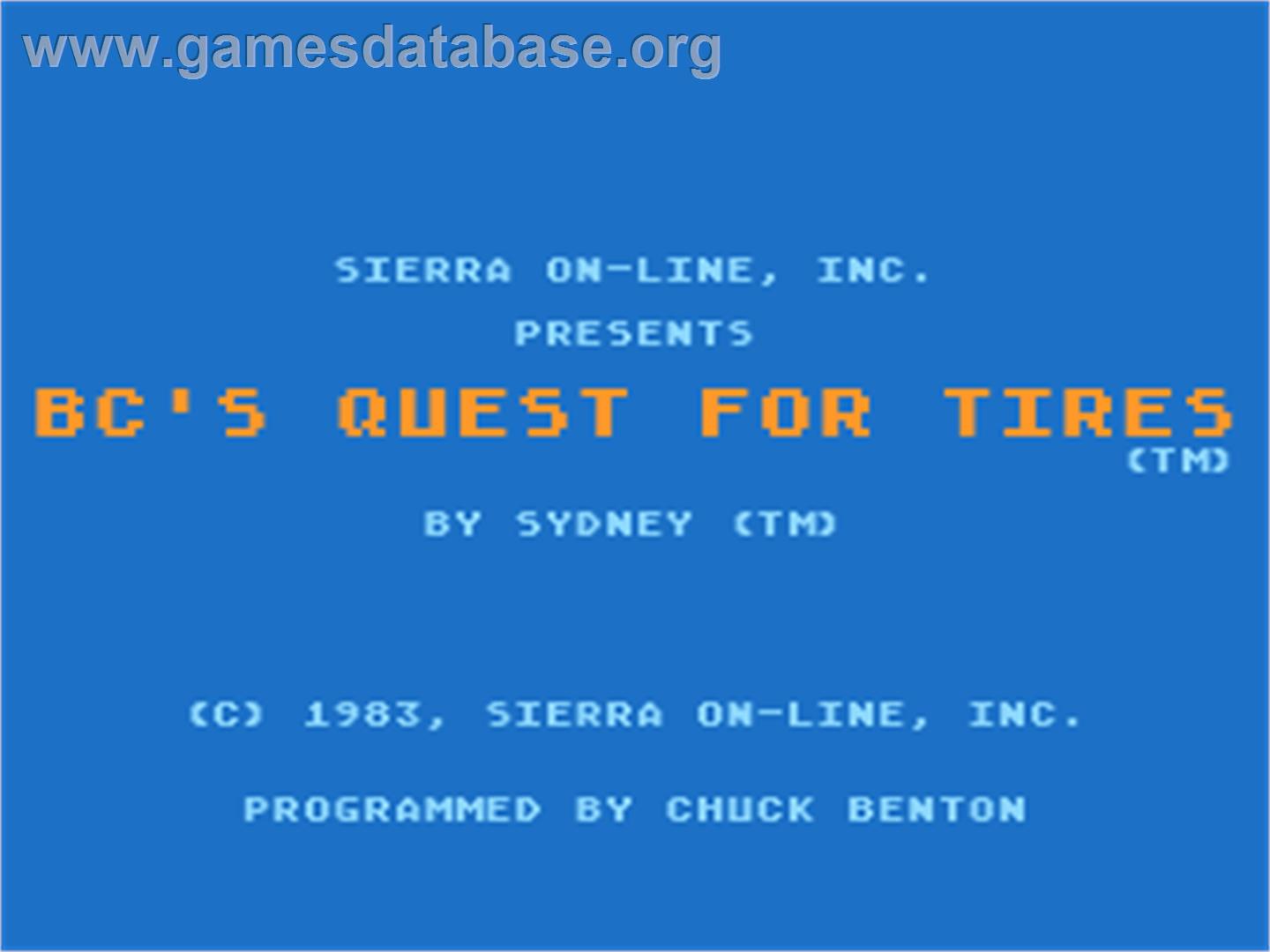 BC's Quest for Tires - Atari 8-bit - Artwork - Title Screen