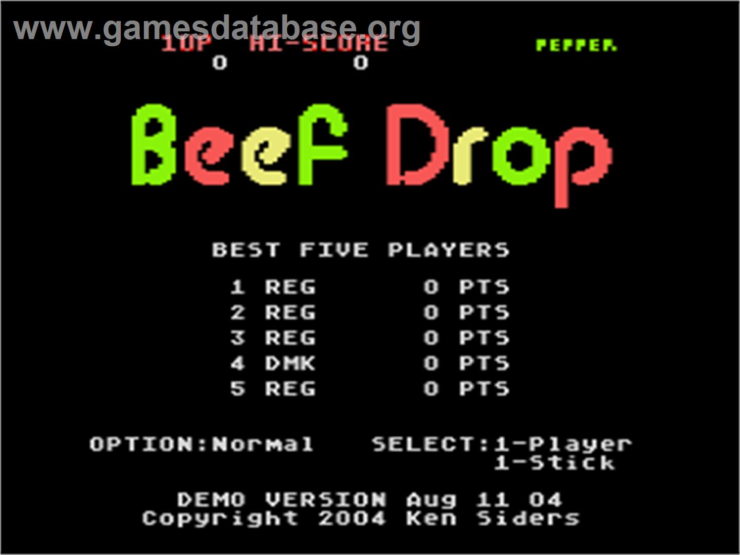 Beef Drop - Atari 8-bit - Artwork - Title Screen