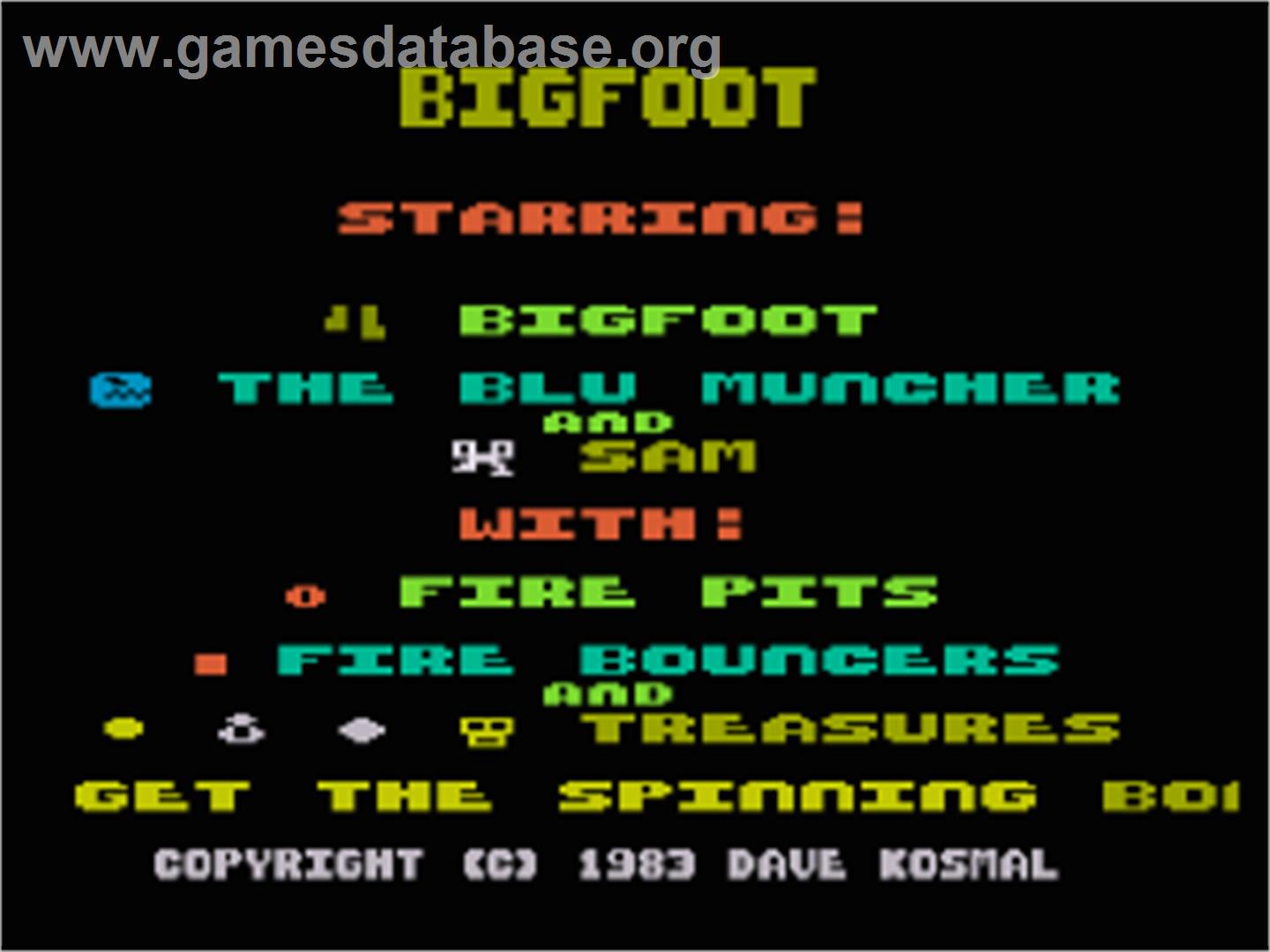 Bigfoot - Atari 8-bit - Artwork - Title Screen