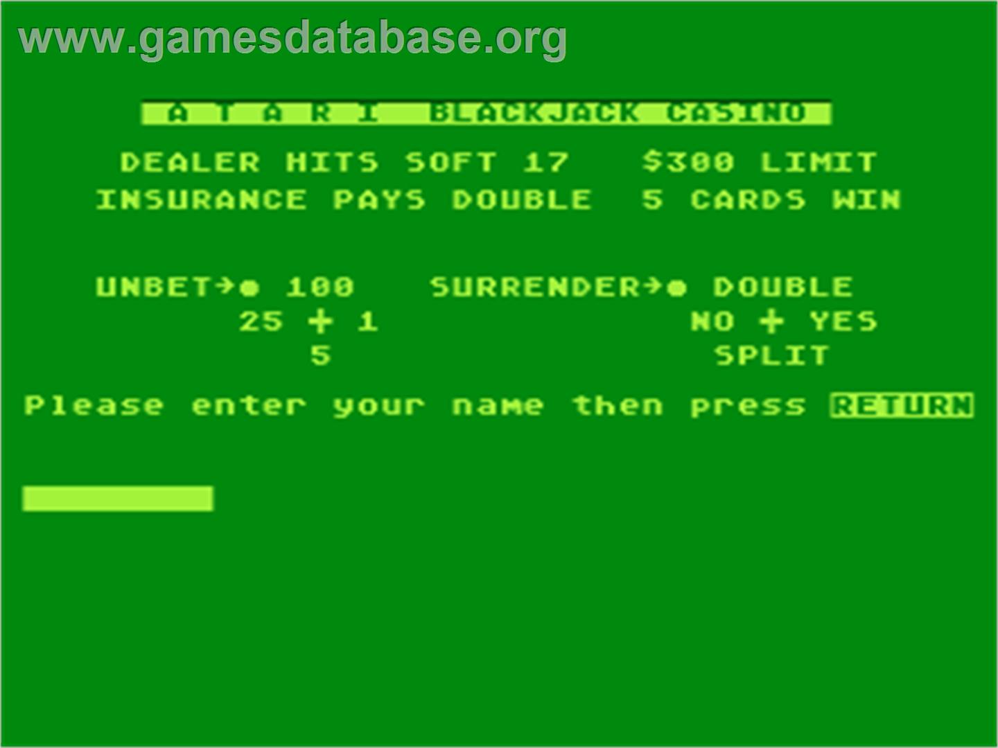 Blackjack Casino - Atari 8-bit - Artwork - Title Screen