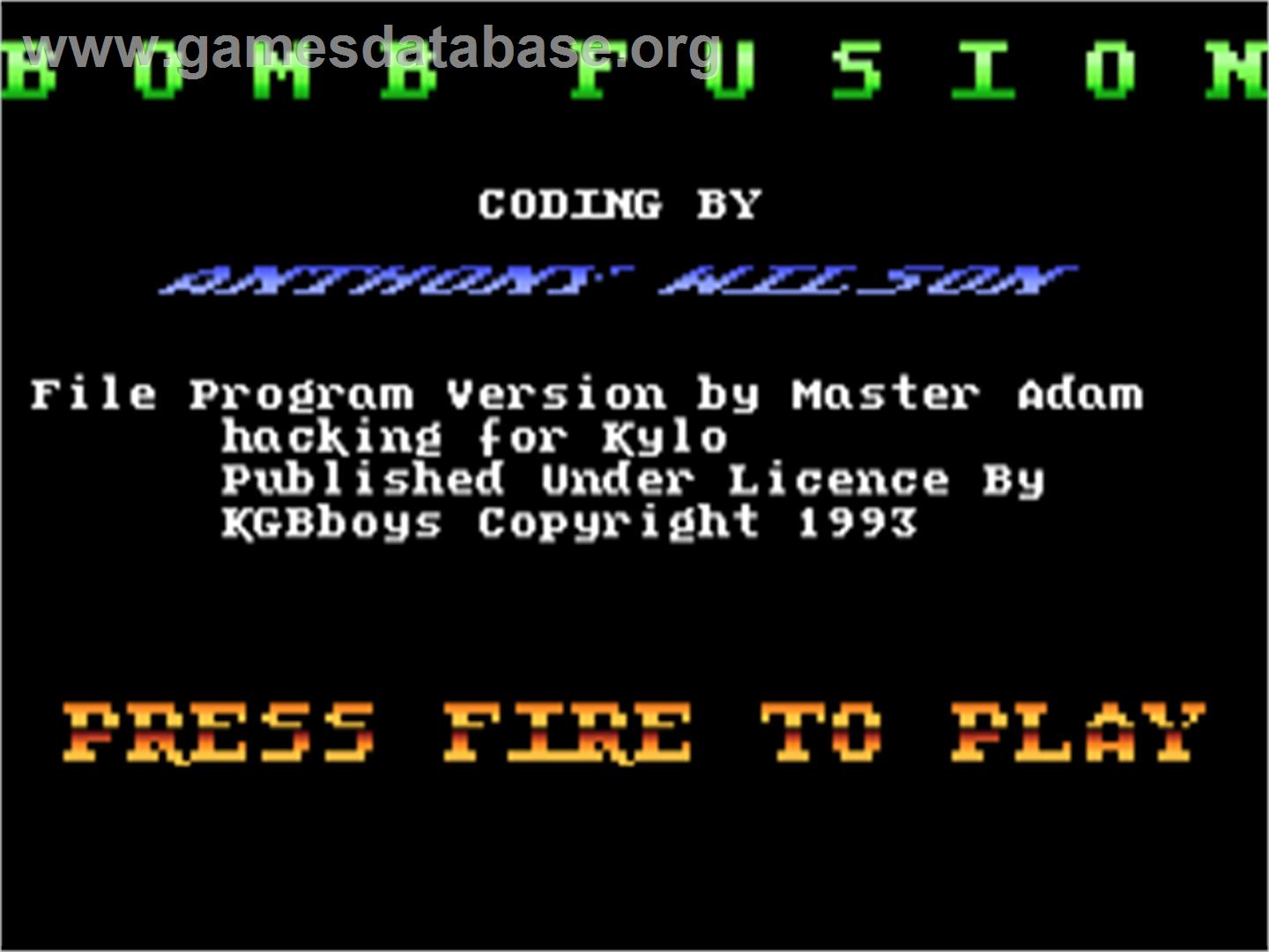 Bomb Fusion - Atari 8-bit - Artwork - Title Screen