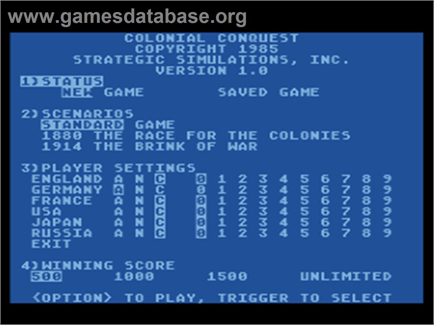 Colonial Conquest - Atari 8-bit - Artwork - Title Screen