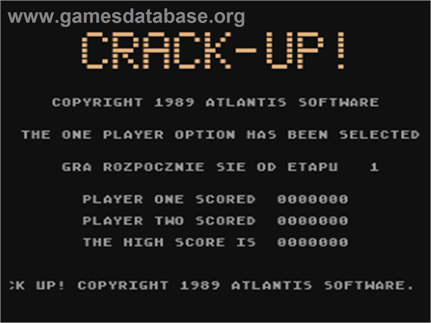 Crack-Up - Atari 8-bit - Artwork - Title Screen