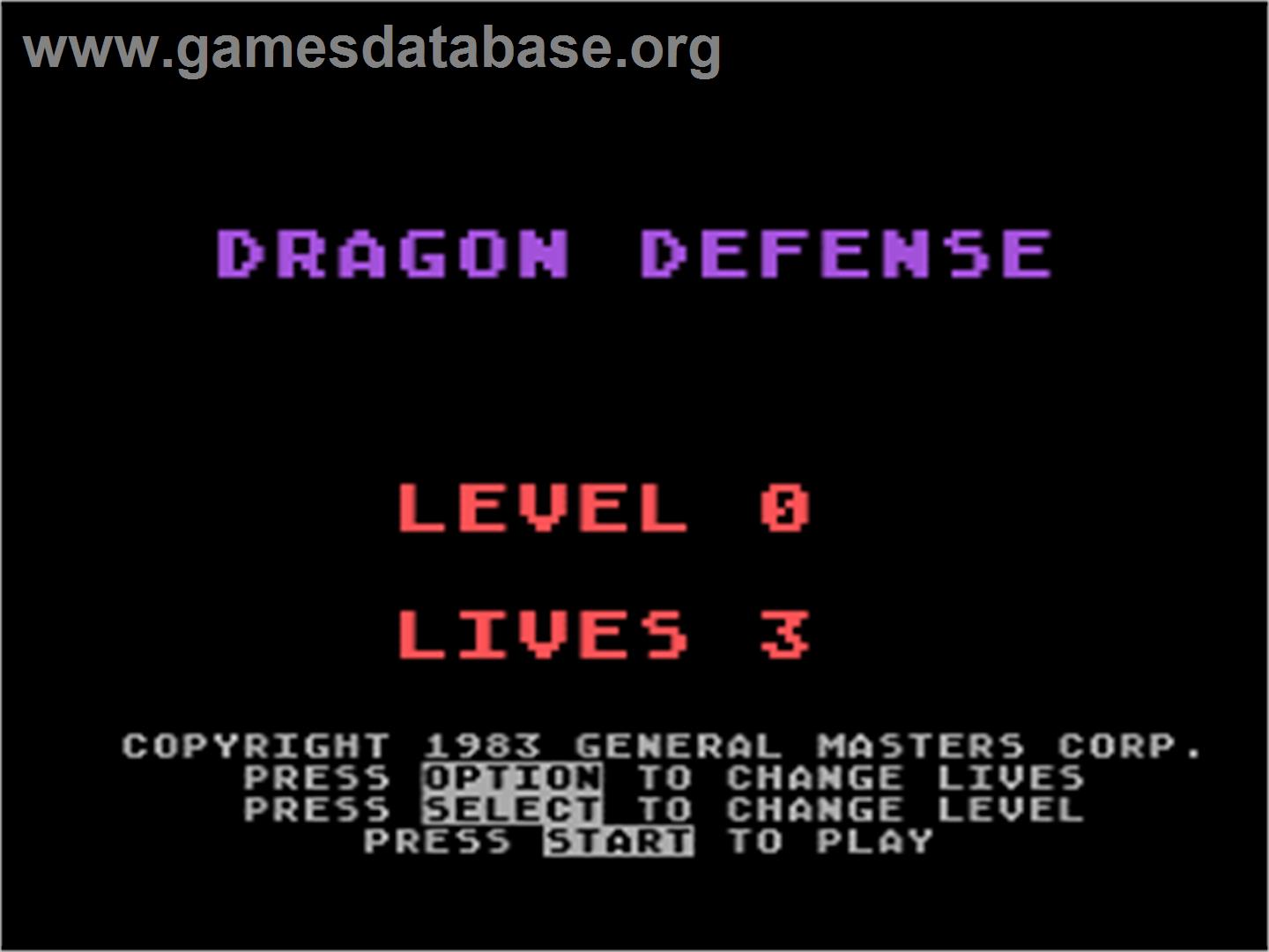 Dragon Defense - Atari 8-bit - Artwork - Title Screen
