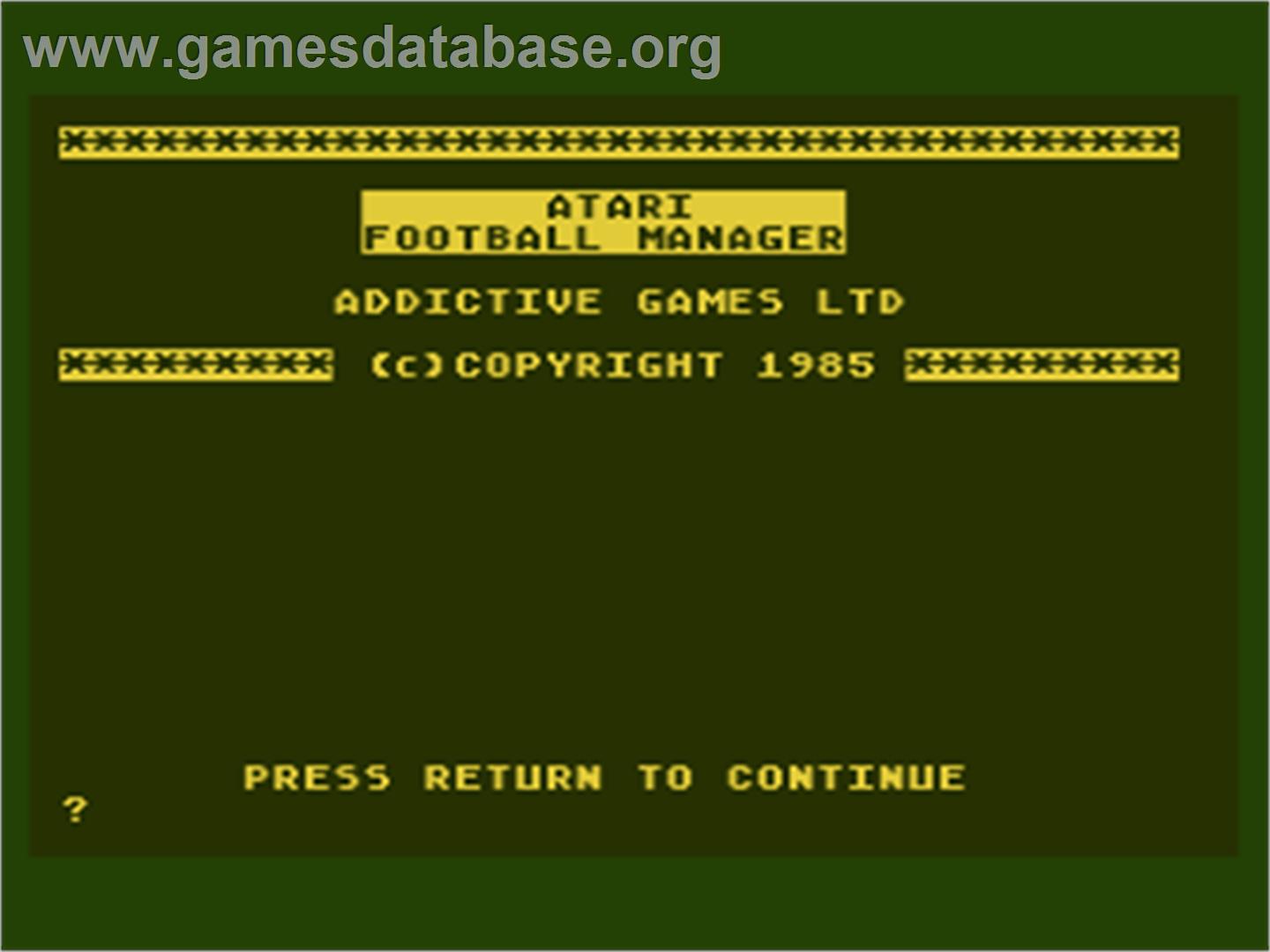 Football Manager - Atari 8-bit - Artwork - Title Screen