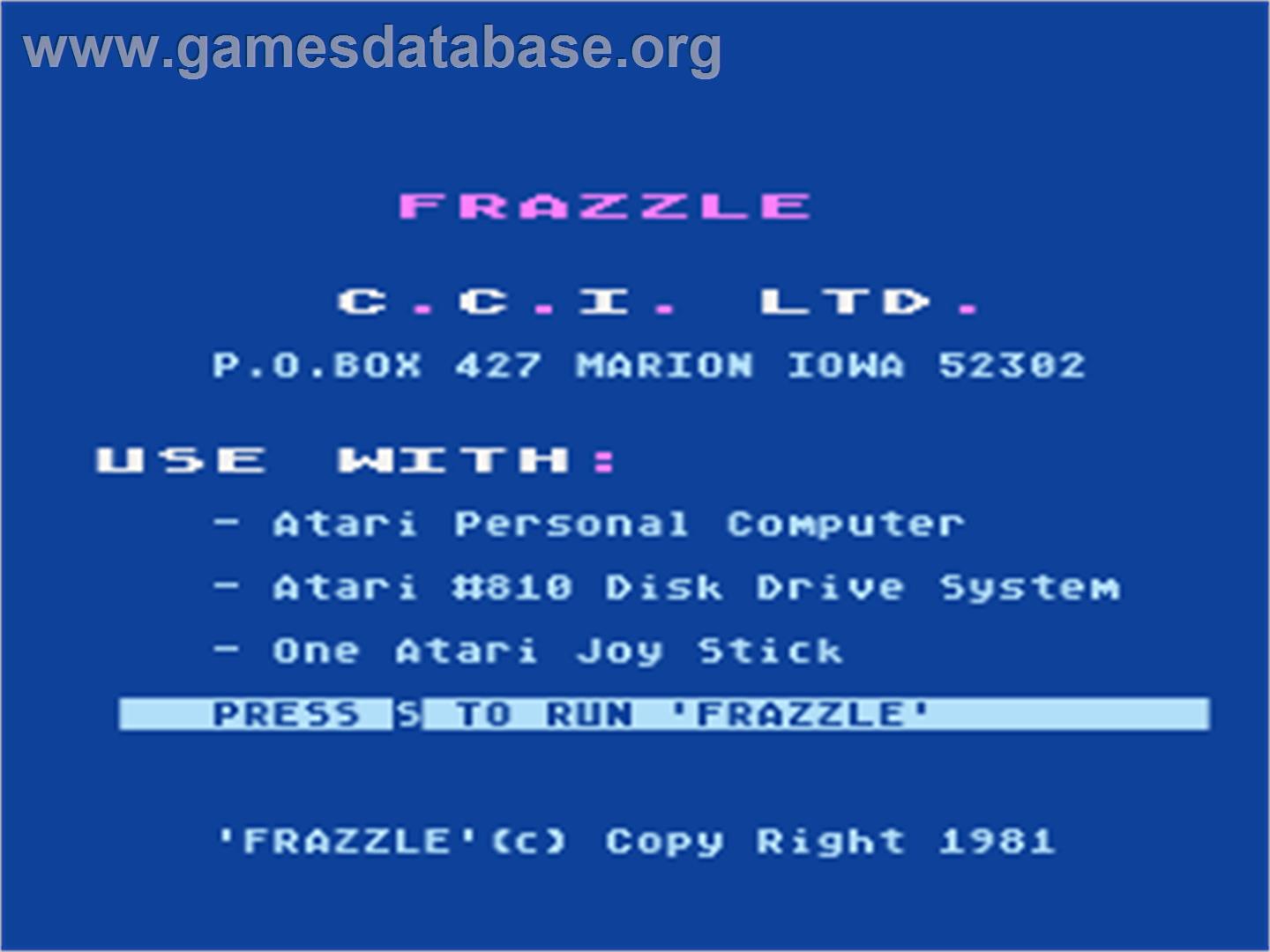 Frazzle - Atari 8-bit - Artwork - Title Screen