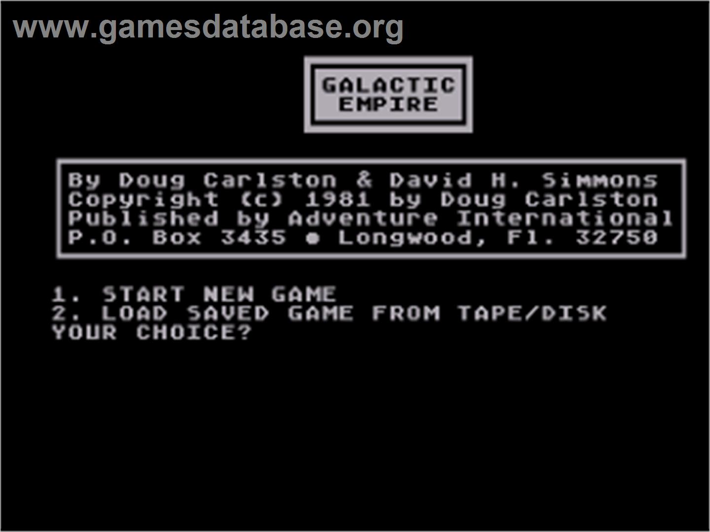 Galactic Empire - Atari 8-bit - Artwork - Title Screen
