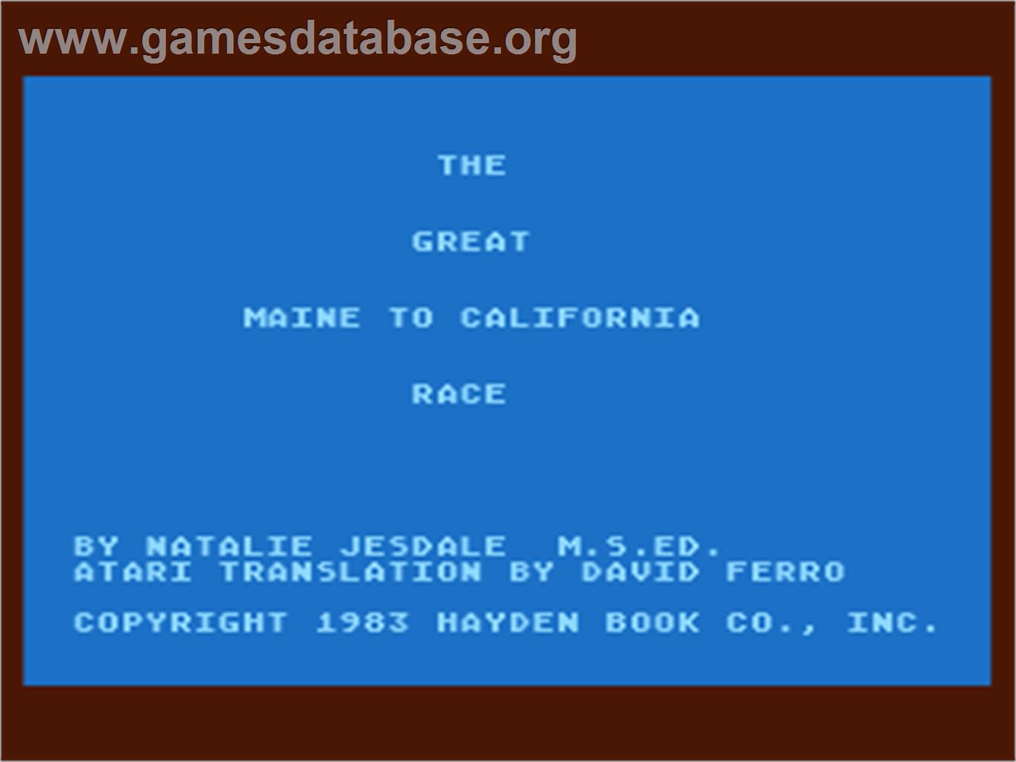 Great Maine To California Race, The - Atari 8-bit - Artwork - Title Screen