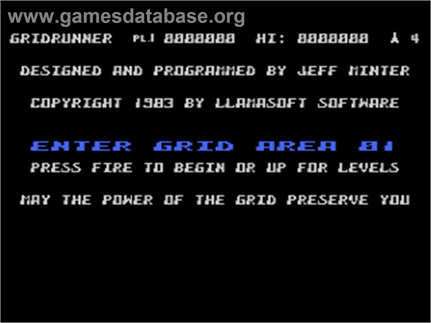 Gridrunner - Atari 8-bit - Artwork - Title Screen
