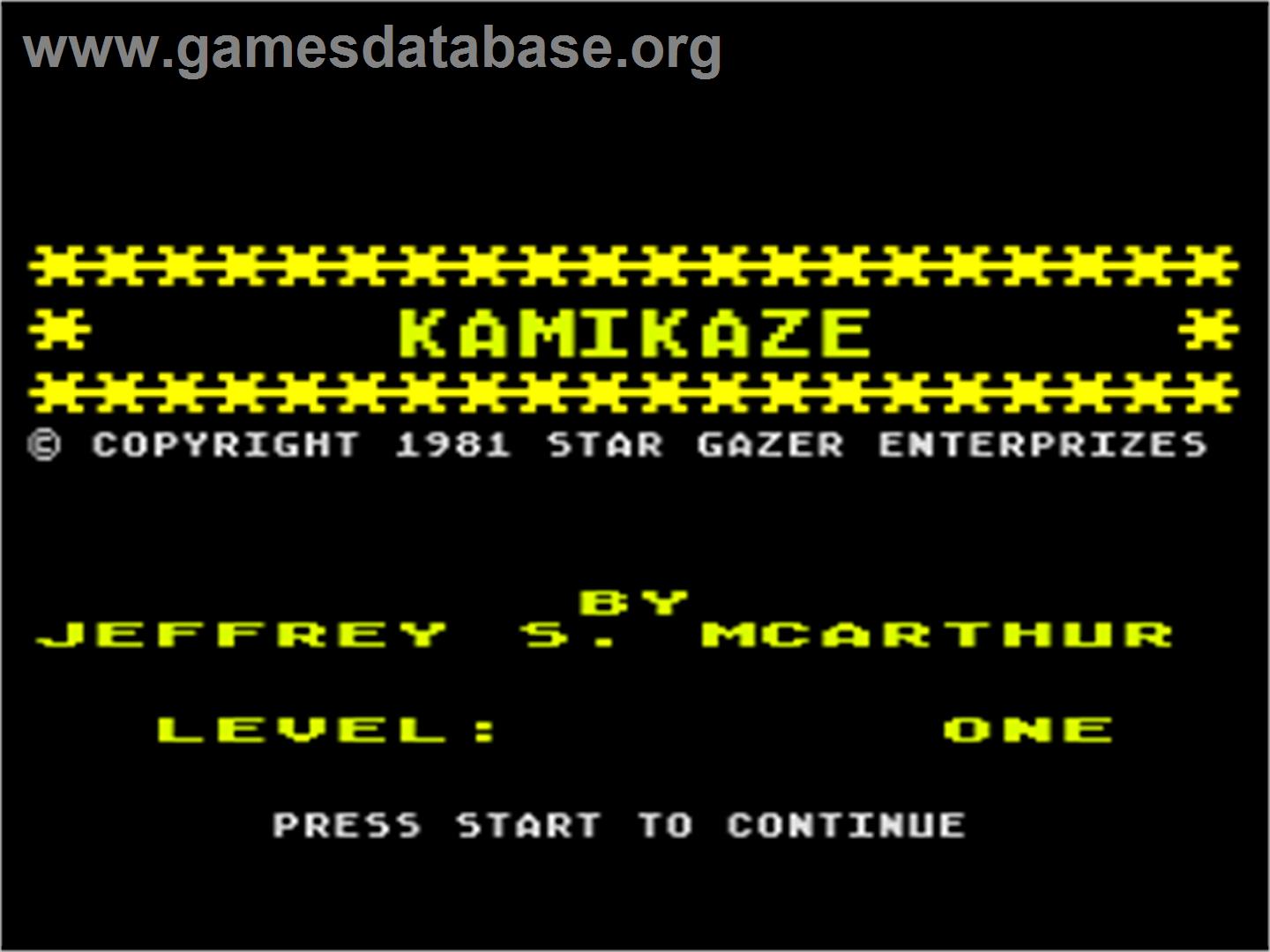 Kamikaze - Atari 8-bit - Artwork - Title Screen