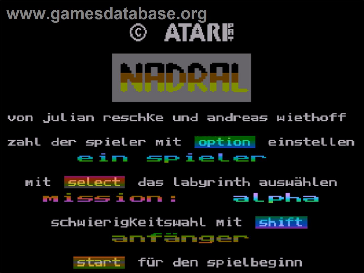 Nadral - Atari 8-bit - Artwork - Title Screen