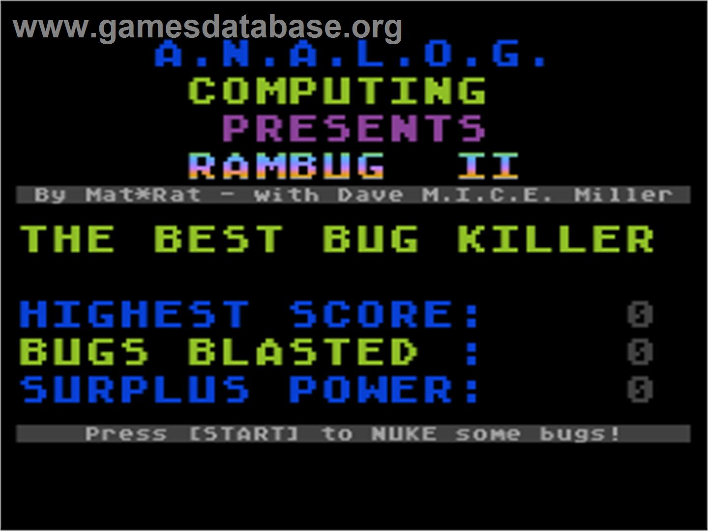 Rambug 2 - Atari 8-bit - Artwork - Title Screen