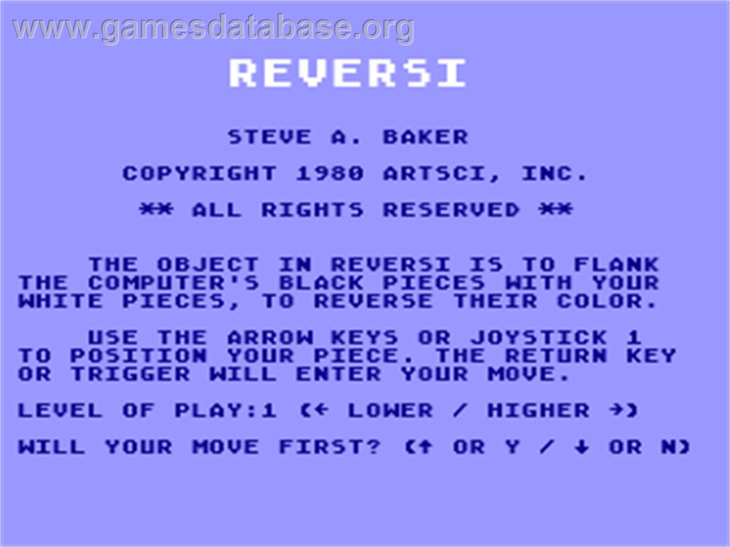 Reversi - Atari 8-bit - Artwork - Title Screen