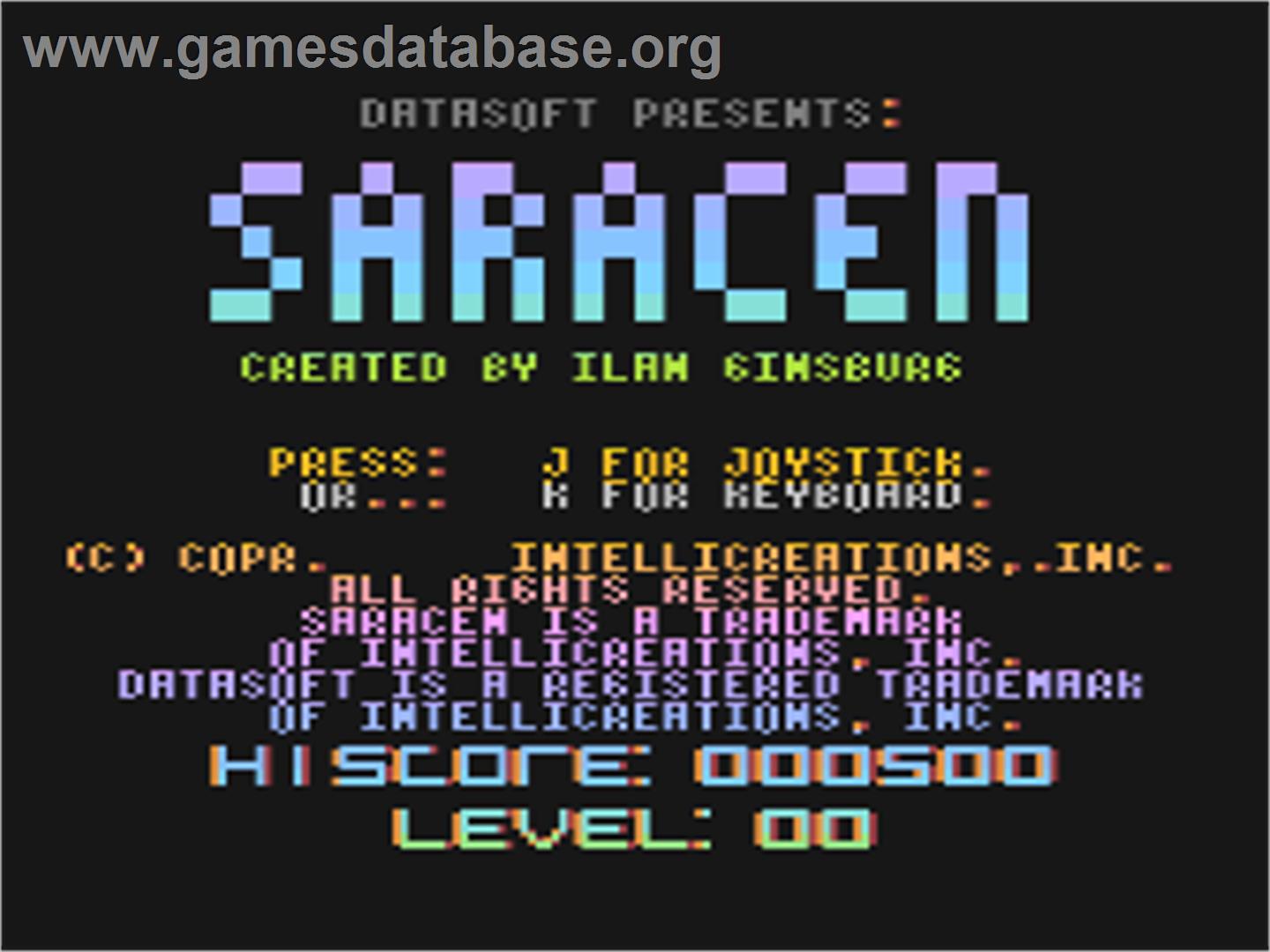 Saracen - Atari 8-bit - Artwork - Title Screen