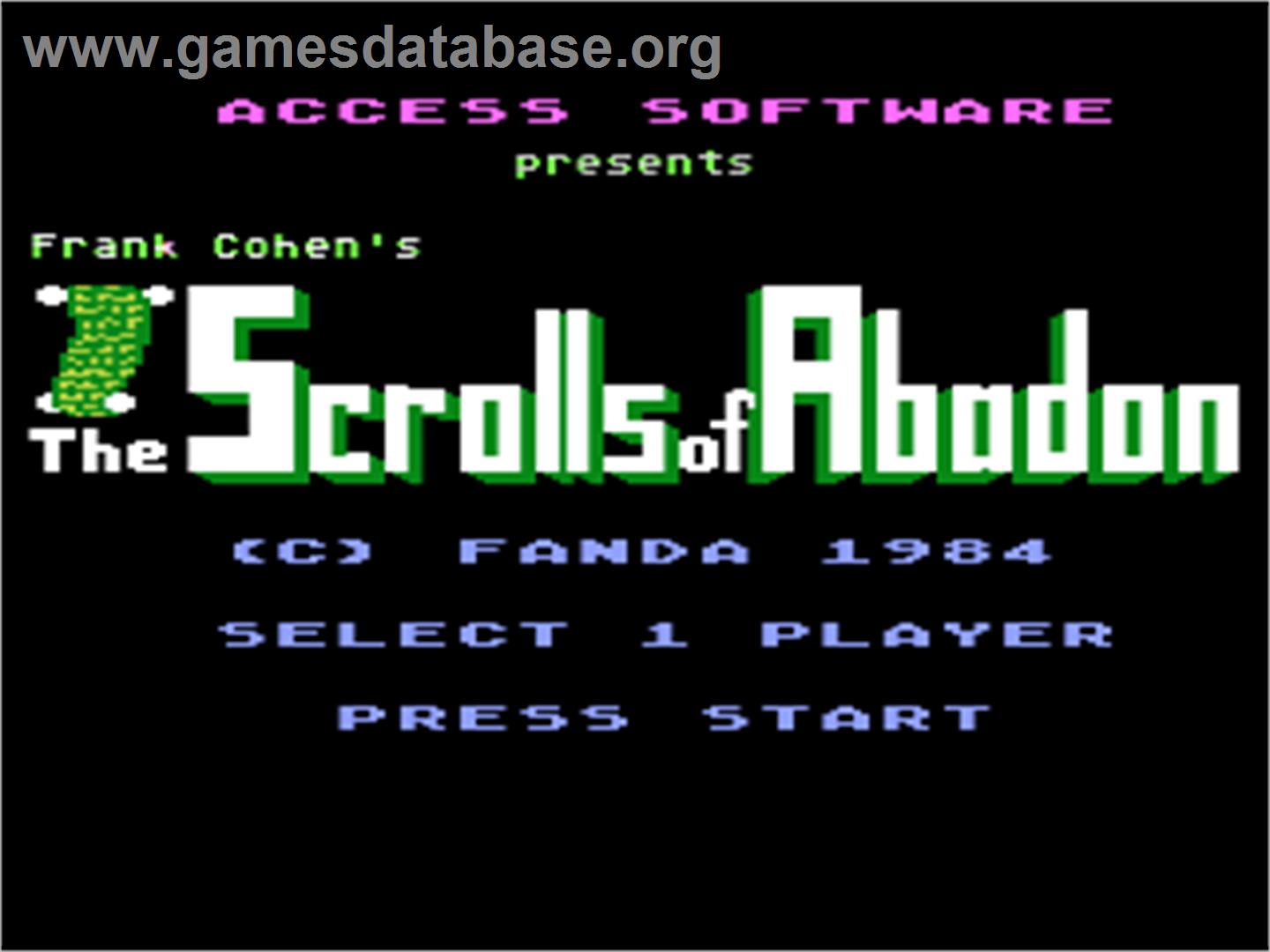 Scrolls of Abadon - Atari 8-bit - Artwork - Title Screen